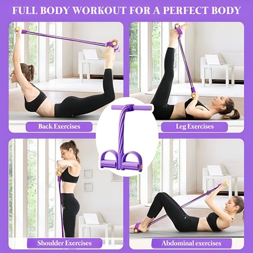 Image of 4 Tube Pedal Resistance Band for Exercise, Fitness Pull Rope Tummy Trimmer for Home Workout, Yoga & Strength Training Equipment for Men and Women - Elastic Sit Up Bar Body Toner