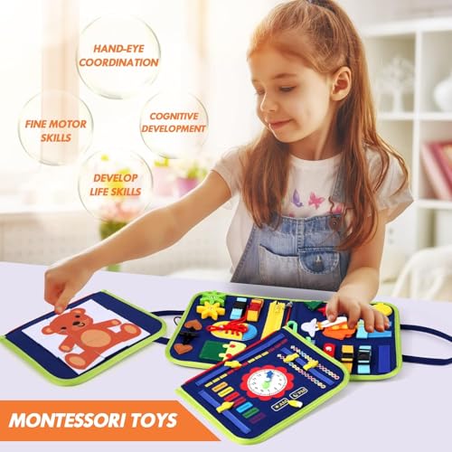 Image of Busy Board Game for 1 Year Old, Montessori Toys for 2 Year Old, Baby Travel Sensory Toys for Toddlers, Learning Activities Book For Kids, Birthday Gifts for Toddler (Multicolor - Blue)