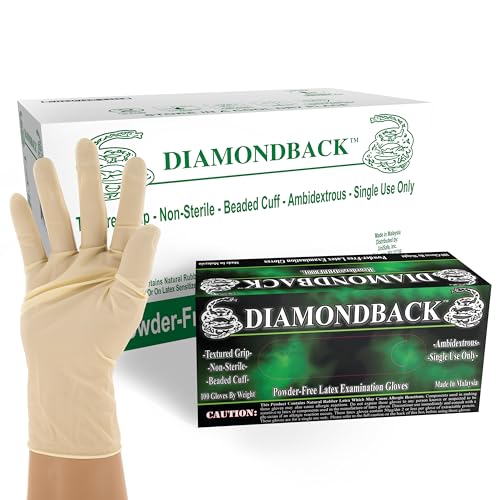 DIAMONDBACK Heavy Duty Latex Exam Gloves, Textured Grip, Powder Free, 8 Mils Thick (1000, Large)