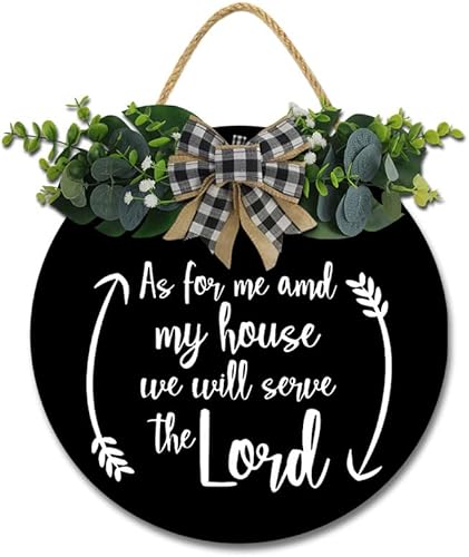 Letreros rústicos de madera con texto en inglés "As for Me and My House We Will Serve The Lord Wreaths for Front Door Wood" ("As for Me and My House