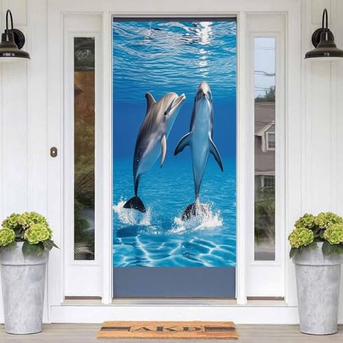 Cortinas divisoras de privacidad para pasillo y dormitorio con diseño de delfines 4