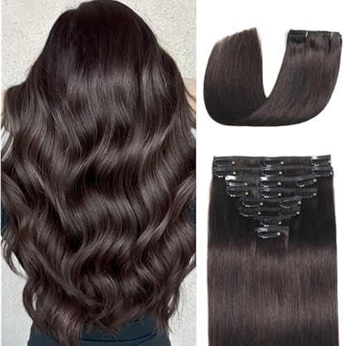 Clip in Hair Extensions Real Human Hair Clip in Extensions for Women Seamless Invisible Dark Brown Natural Remy 100% Human Clips ins Extension 8pcs Double Weft 16 inch 3.2oz/90g