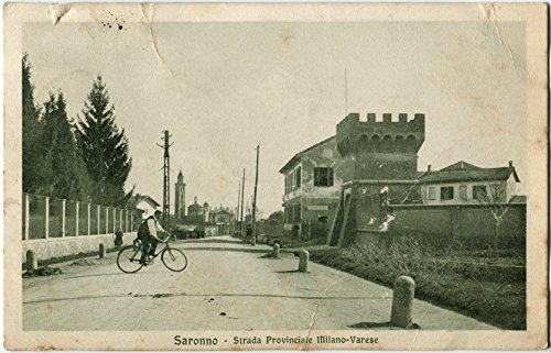 1914 Saronno - Strada provinciale Milano - Varese, bicicletta - FP B/N VG ANIM Cartolina Postale