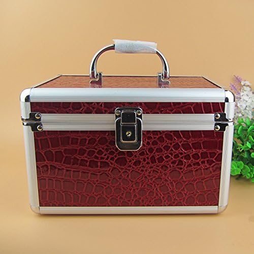 MJ house-Large aluminum alloy makeup box hand-held double deck large number with lock cosmetic jewelry box toolbox portable,A wine red snake pattern