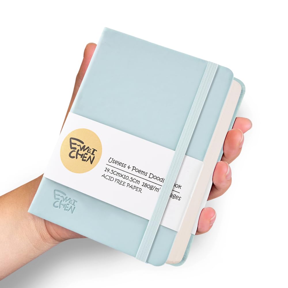 5.7x4.1in Hardcover Blank Sketchbook for Drawing 180gsm 96Pages,Light Blue