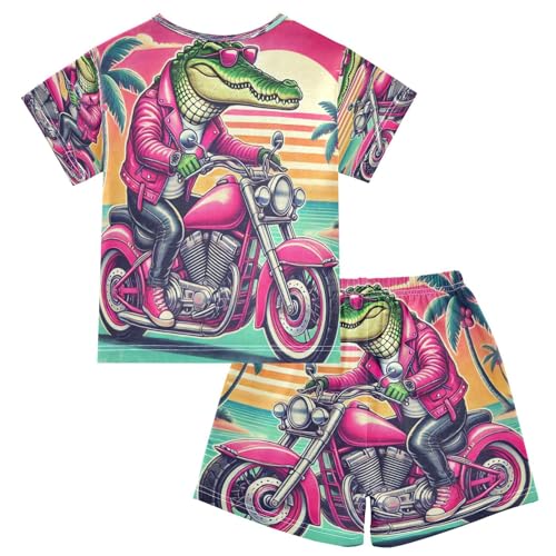 Summer Beach Alligator Pajama Set Short Sleeve PJS 2 Piece Summer Pajamas Shorts Sets Cotton 5Y2