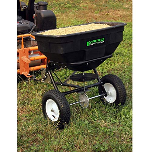 Yard Commander - 125-Pound Tow Behind Broadcast Fertilizer Spreader - Durable Composite Corrosion Resistant Hopper - Premium Aluminum Cast Gears - Gate Lever for Easy Spread Control