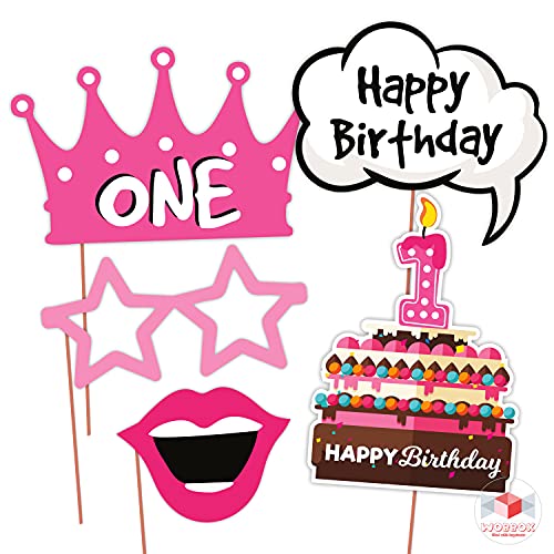 Image of Wobbox All Occasion Indian Family Photo Booth Party Props (18 Pieces) & Wobbox First Birthday Party Props for Birthday Events, Pink