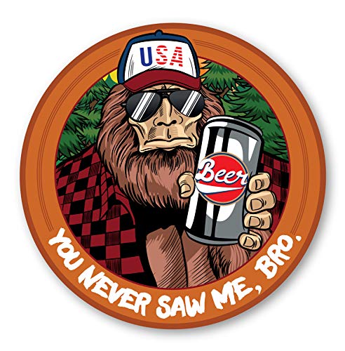 American USA Sasquatch Bigfoot Beer Bro Bumper Sticker Decal for Cars, Cups, Laptops, Coolers (Two Pack X2) (3″x3″ and 5″x5″)