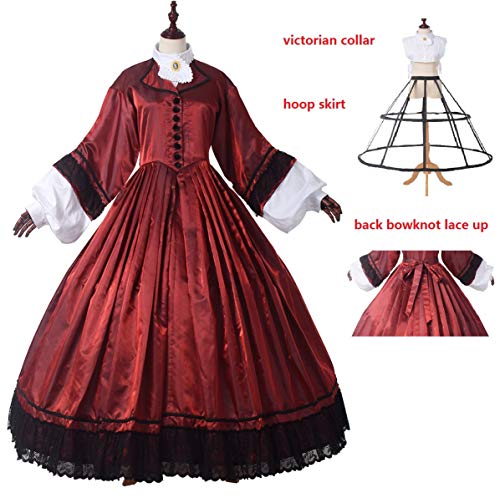 COSDREAMER Womens Renaissance Dress Victorian Edwardian costume Gothic Dress (Wine red, XXL) - Image 3