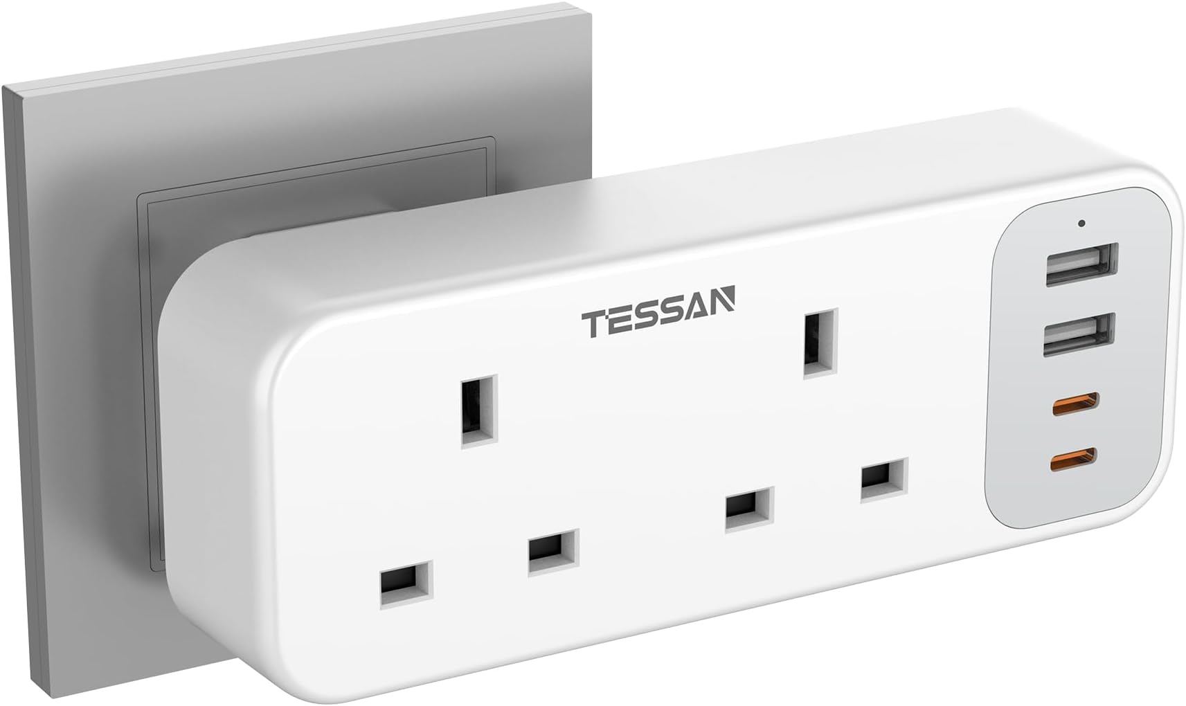 Double Plug Adaptor UK with 4 USB(2 USB C), TESSAN 2 Way Multi Plug Extension Socket, 13A Fuse UK Multiplug Adapter Power Extender for Home, Kitchen, Office, School Supplies