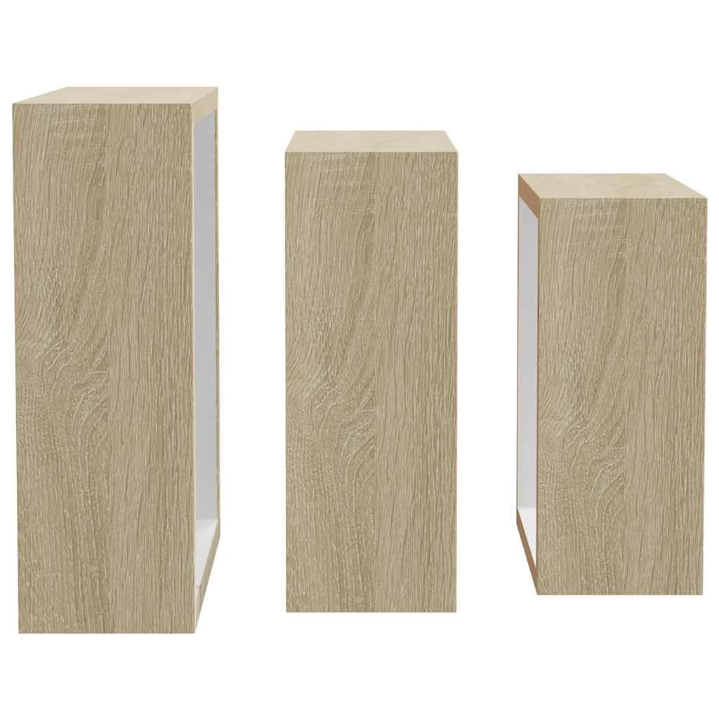 Set di 3 mensole da parete a forma di cubo in MDF, eleganti mensole sospese in bianco e rovere Sonoma, per soggiorno, set da 3 pezzi, diverse misure