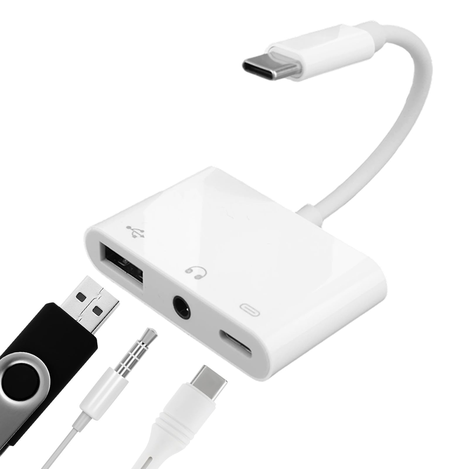 Adaptateur USB OTG 3 en 1 de type C avec prise audio 3.5 mm et charge rapide pour iPhone 16 - 8