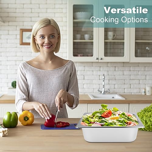 VOISEN 2 Pack Hotel Pans,1/2 Size 6" Deep,Anti-Jamming Steam Pan,Commercial Stainless Steel Pan, Steam Table Pan, Catering Food Pan