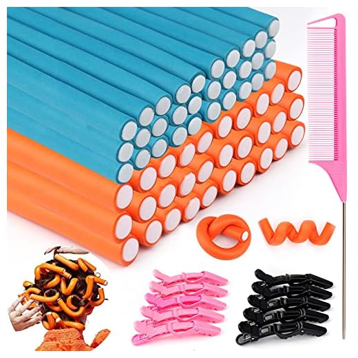 70 PCS Flexible Curling Rods Twist Foam Hair Rods 2 Size Heatless Hair Rollers Include 60 Pcs Foam Rods and 10 Pcs Duckbill Hair Clips Hair Comb for Women Long and Short Hair DIY Curly Hairstyle