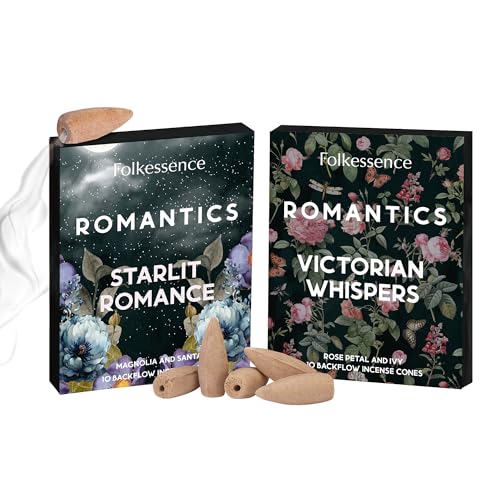 Folkulture Backflow Incense Cones (20 Cones) | Set of 2 Romantics Insence Cones for Energy, Healing, Aromatherapy | No Charcoal, Organic, Non Toxic Rose & Ivy Scented Cone Incense backflow