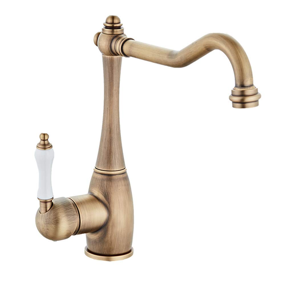 Robinet de lavabo rétro en laiton poli avec bec pivotant style antique