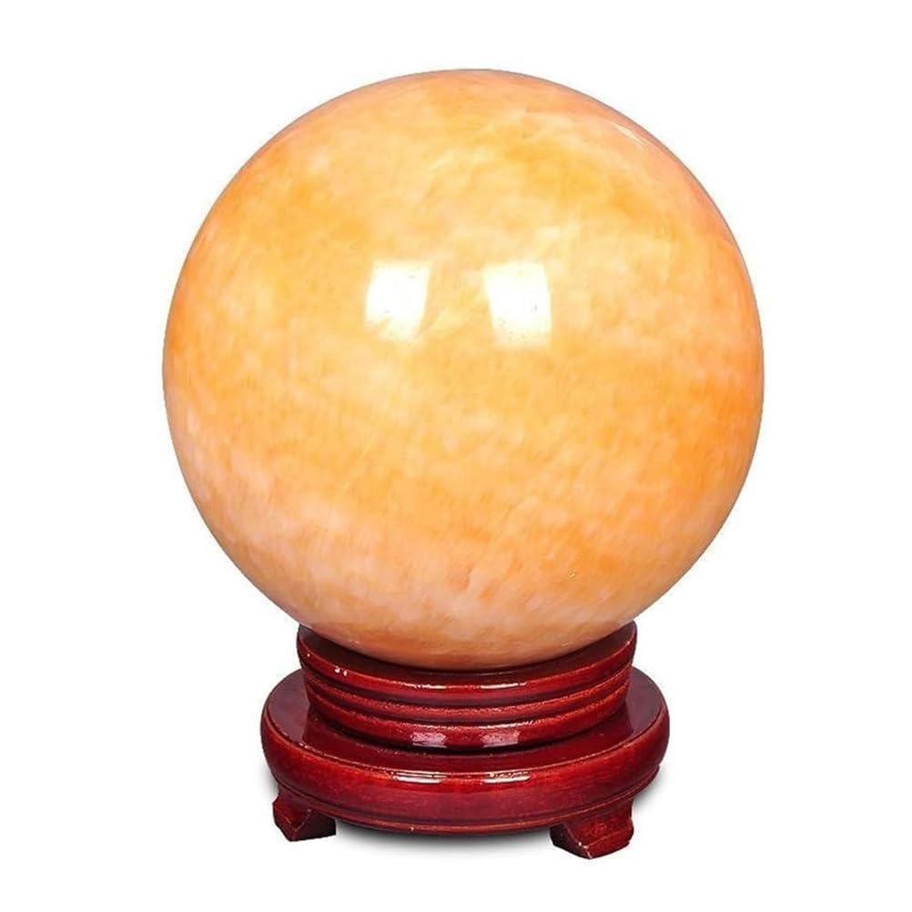 DQFOCPHHAA Beige Jade Crystal Ball Gemstone Ball Large Sculpture Figurine with Wooden Stand for Home Decor Divination Feng Shui,12cm