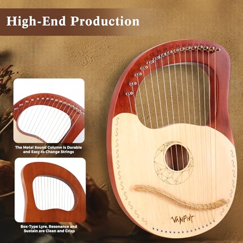 image for VANPHY Lyre Harp 16 Strings Mahogany Body Metal String for Beginner Ha