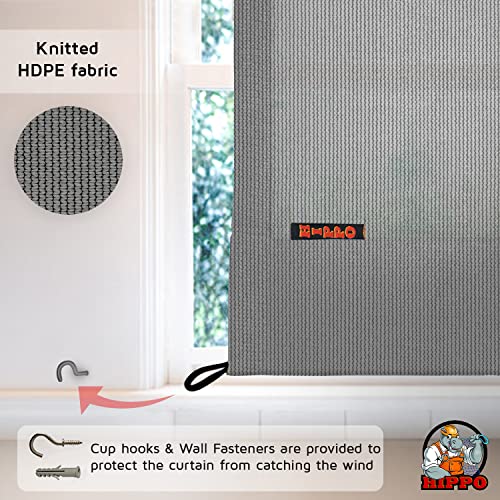 Image of HIPPO 150 GSM Outdoor Sun Blocking Balcony Eyelet /Grommet Curtains Sun & UV Protection, Light Filtering 3FTX7.5FT Door Curtain (Grey-Black)