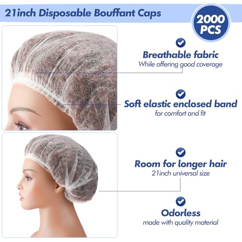Yahenda 2000 Pcs Disposable Hair Nets Bulk 21 Inch Non Woven Bouffant Caps for Food Service Cooking Medical Salon Spa Beauty(White) - Thumbnail 4