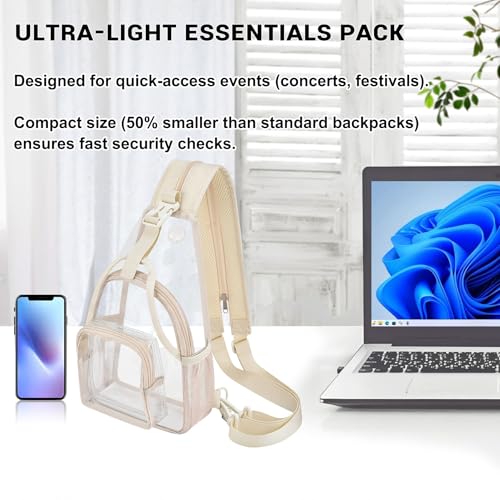 Image of Mildbeer Womens Convertible Clear Backpack, Compact Concert Beige Mini | Convertible PVC sling /shoulder bag for women. Fits phone, cards & lipstick. Ideal for festivals & commute. Stadium compliant