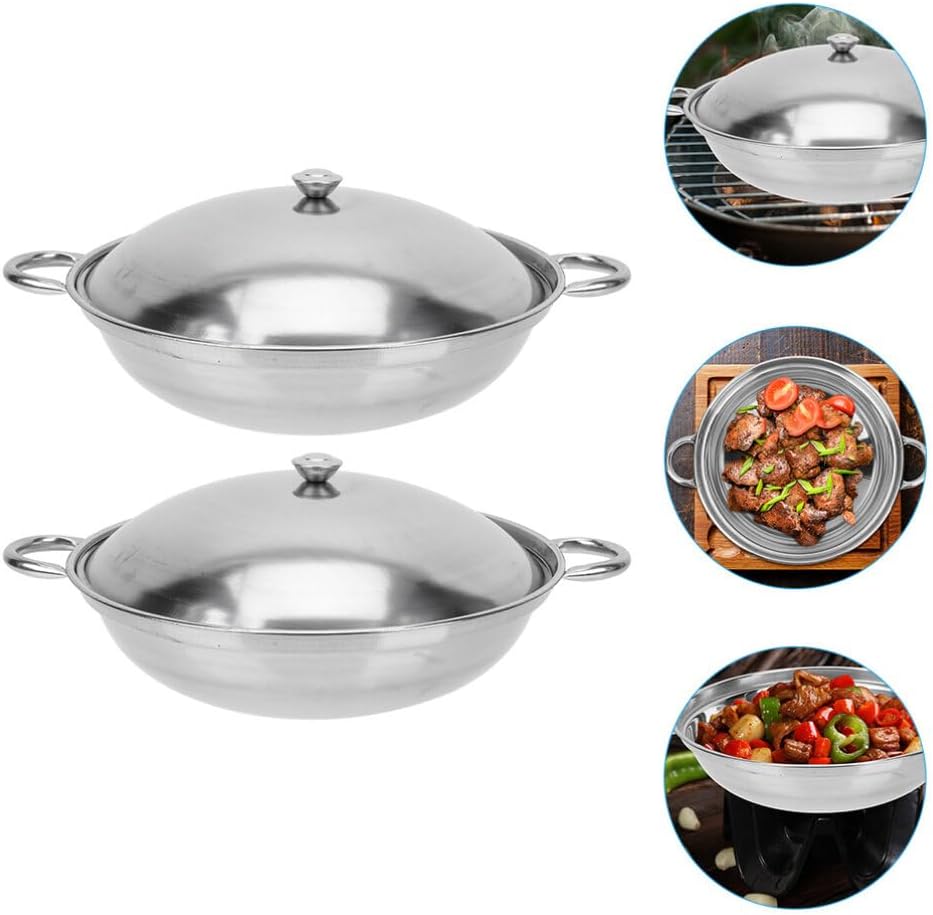 Luxshiny 2pcs Stainless Steel Thickened Anti-spill Hot Pot Cookware for Home Cooking Energy-saving Pot Double Handles for Seafood and Stews