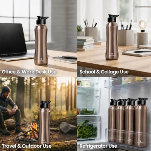 Image of Speedex Stainless Steel Water Bottle 1 Ltr, 1000 ml Metal Bottle For Daily, Office, School, Gym, Travel Use for Men, Women, Kids, Adults-Leak Proof Sipper Cap, BIS Approved, Copper Gold, Set of 3
