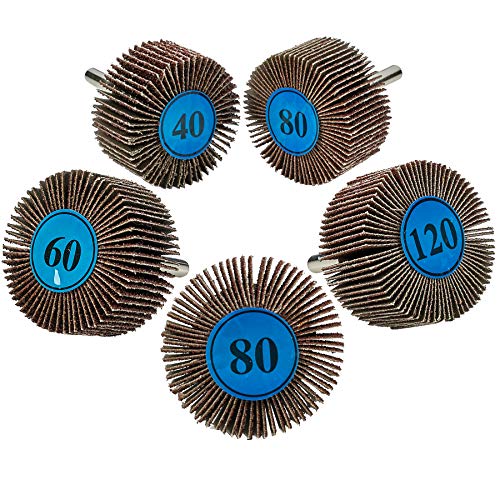 Katzco 5 Pieces 2 X 1 Inch Flap Wheels Set – 4 Different Sanding Sizes – 1/4 Shank Fits All Drills - 40 60 80 and 120 Grits - Thumbnail 4