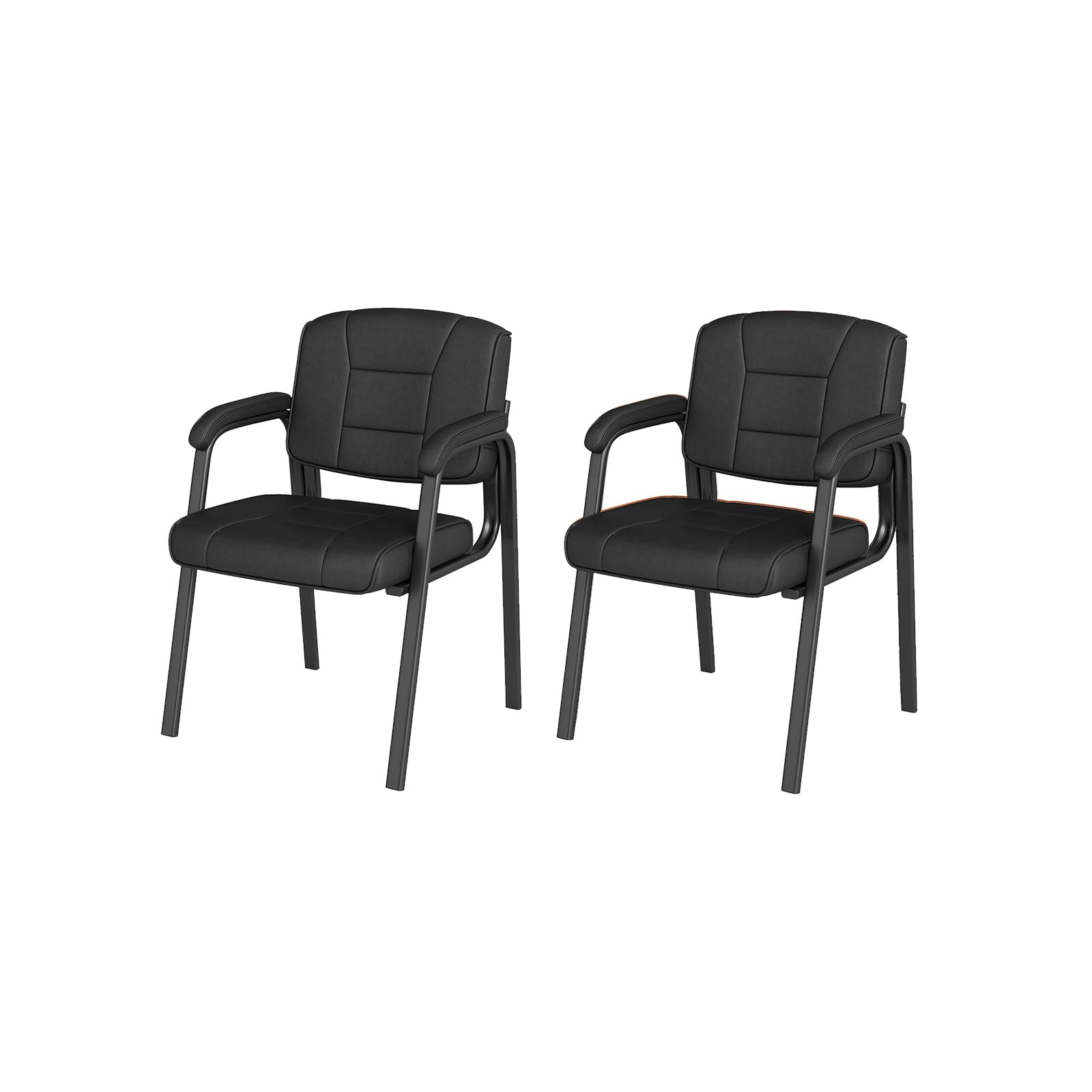GIANTEX Lot de 2 Chaises de Conférence en Cuir Synthétique, Dossier et Accoudoirs Rembourrées, Cadre en Métal, Jusqu'à 180 kg, Chaise Visiteur pour Bureau, Salle de Conférence, Noir