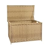 MOORLITER Wicker Storage Trunk, 30 x 17 x 18 inches, 160L（42.3 Gallon）, Handwoven Wicker Chest with Stay-Open Lid, Metal Frame, Easy to Assemble, Supports 200 lbs, Rural Natural