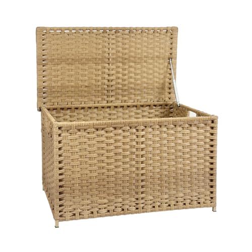 Image of Wicker Storage Trunk, 30 x 17 x 18 inches, 160L(42.3 Gallon), Handwoven Wicker Chest with Stay-Open Lid, Metal Frame, Easy to Assemble, Supports 200 lbs, Rural Natural