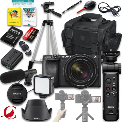 Sony a6400 Mirrorless Camera with 18-135mm f/3.5-5.6 Lens + Sony GP-VPT3 Wireless Shooting Grip + 128 GB Memory Card + LED Light + Microphone + More (21pc Bundle)
