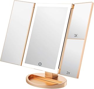 WEILY Specchio per Il Trucco con Luce a LED con Touchscreen Tri-Fold, ingrandimento 1x / 2X / 3X e Caricatore USB o Wireless, Supporto Regolabile a 180 ° per Lo Specchio cosmetico per Il Trucco