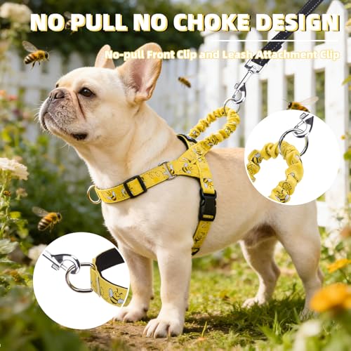 Image of PUPTECK No Pull Dog Harness Small Sized Dog, Adjustable Reflective Pet Vest Harness with Bungee Handle, Escape Proof No Choke Harness for Small Dogs Walking Training, Yellow Bee S