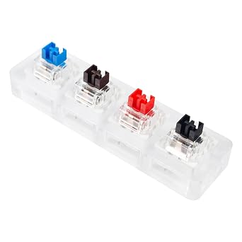 Outemu Switches Tester 4 Keys Acrylic Mechanical Switch Testing Tool with Red, Blue, Brown & Black Switches MX Compatible Sampler Kit
