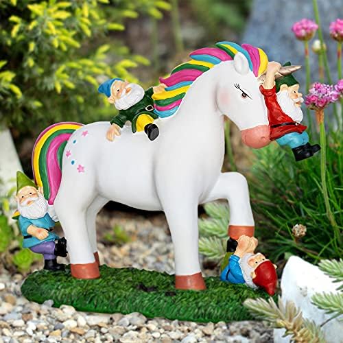 SOWSUN Unicorn Gnomes Garden Statues Outdoor Décor Funny, Unicorn Attack Garden Gnomes Décor, Unicorn Statue Figurine Gifts for Outdoor Garden Patio, Yard, Lawn, Home Decorations