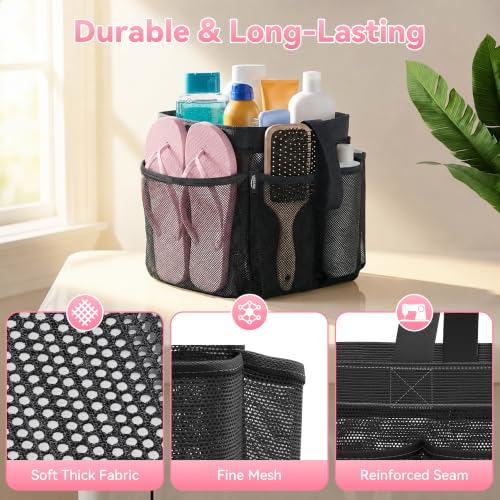 Mesh-Shower-Caddy-Portable-for-Dorm-College-Room-Essentials-8-Pocket-Large-Shower-Bag-with-Single-Handles-Hanging-Shower-Basket-for-Beach-Swimming-Bathroom-Beach-Black