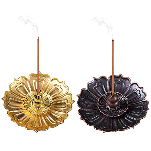2 Pièces Porte Encens Bâton Vintage Porte Encens en Laiton Brûleur D'Encens Lotus Stick Porte-Encens en Forme de Lotus Porte-Brûleur d'Encens à Cône pour Bâtonnets D'encens Cônes ou Spirales D'encens Cover