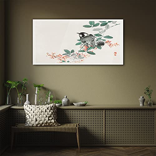 Impression sur verre acrylique branches d'oiseau pour salon moderne 100x50cm
