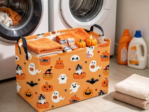 Image of Sanjiaofeng Rectangular Cat Halloween Basket Spooky Storage Bins,Gloomy Storage Basket with Handles.Clothers,Books,Party Gifts Bins.Halloween Party Baskets(Cute Cat)
