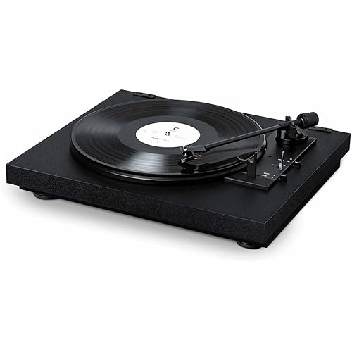Pro-Ject Automat A1 Record Player, Fully Automatic Turntable System with 8.3″ Aluminium Tonearm, Damped Metal Platter, Ortofon OM10 Cartridge, Belt Drive, 33/45 RPM, Vinyl Player, Wood Chassis - Black