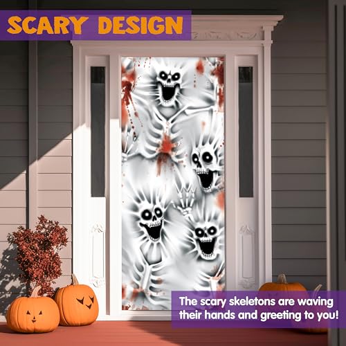 Image of JOYIN 30 inchx72 inch Halloween Door Cover Decorations Indoor Creepy Skeleton, Haunted House Stickers Party Supplies Favors Garage Window Wall