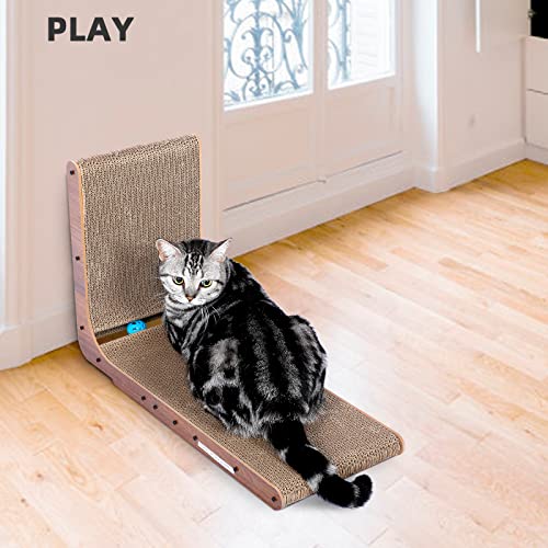 Image of Fluffydream Cat Scratcher with Cat Toys Ball Track, Build-in Ball, L-Shaped Scratcher, Cardboard Lounge Bed, Stable and Durable, Furniture Protector, Reversible