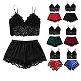 ❤ RAFFINIERTE DETAILS: Gitterpunktdekoration. Kurze Damenpyjamas sind für eine angenehme Sommernacht unverzichtbar. Mit einem elastischen Bund und geschmeidiger Qualität sorgen Pyjamas für endlosen Komfort bei Nacht. Super schöne Nachtwäsche von für entspannte Momente.Hochwertige Spitze am Ausschnitt und verstellbare Schultergurte.