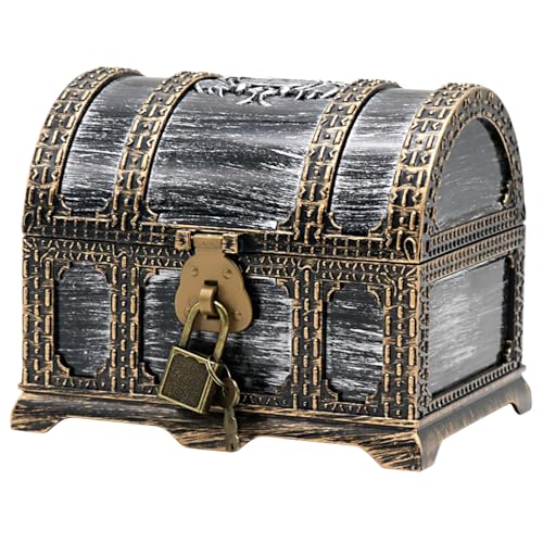 Packool Baúl del tesoro pirata para adolescentes, minicofre pirata de almacenamiento, cofre del tesoro de plástico vintage, regalo clásico de fiesta pirata como recompensa