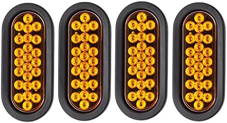 LEDVILLAGE 6 Inch Oval Amber 24 LED Turn Signal Parking Tail Lights for RV Trailer Caravan Van w/Plugs & Grommet Rear Marker Bulb Heavy Duty Truck Mack 12V DC (4 Pcs)