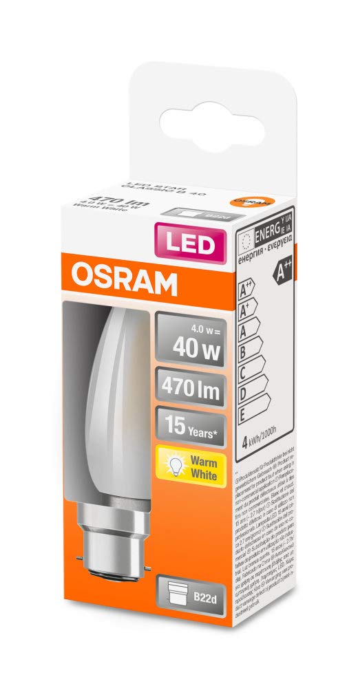 OSRAM LED Retrofit CLASSIC B Pacco da 10 x Lampadina LED, Attacco: E14, Bianca Fredda, 4000 K, 4 W, Equivalenti a 40 W, Opaco, LED Retrofit CLASSIC B, Opaco, Taglia Unica