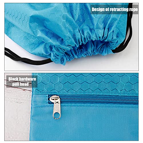 Image of Drawstring Backpack Bag, Waterproof Draw String Back Sack with Zip Pocket, Gym Drawstring Bags Swim Bag for Men Women
