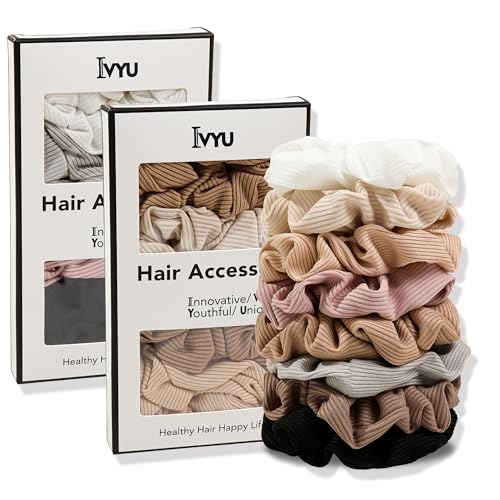 Image of 8 Hair Scrunchies for Women - Hair Ties No Damage Both for Thick Hair or Thin Hair Curl Hair No Crease Scrunchies Ponytail Holder No Hurt Your Hair